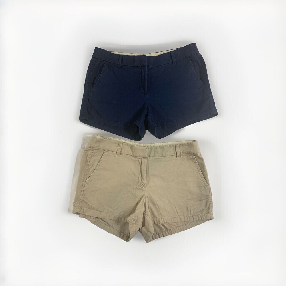 J Crew Shorts (2 PAIR) Women's Sz‎ 6 1-Blue 1-Khaki Casual Cotton 32x3